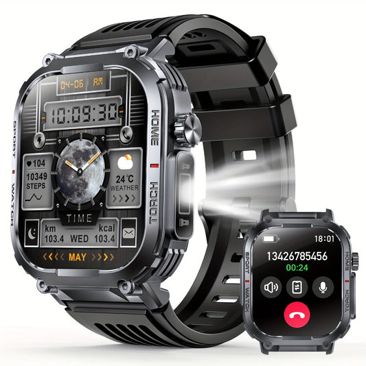 LED Flashlight Smartwatch for Men 2.02 Inch TFT Waterproof Wireless Calling Sleep Monitor Pedometer Activity Tracker iOS Android – Gift for Dad Boyfriend Husband