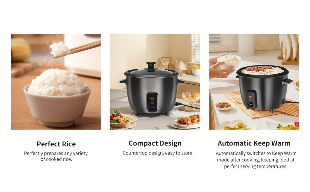 Rice Cooker & Yogurt Maker 1.5Qt – 6-Cup Non-Stick Electric Rice Cooker with Auto Keep Warm, One-Touch, Stainless Steel Liner, Steamer for Rice, Oatmeal, Soup & Yogurt