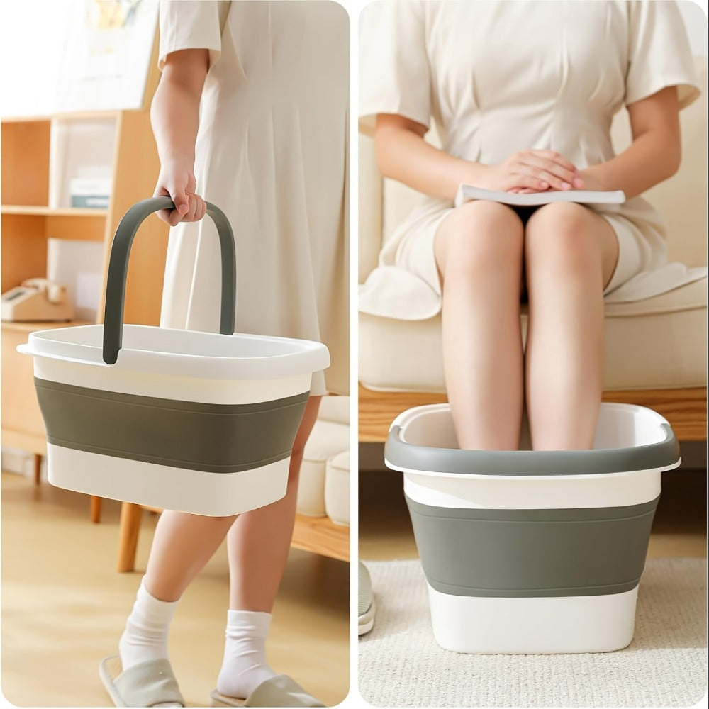 Foldable Foot Bath Bucket 3.96 Gallon Collapsible Portable Pedicure Basin with Sturdy Handle – Space-Saving Foot Soak Tub for Home Salon Travel Available in Grey Green Pink Yellow