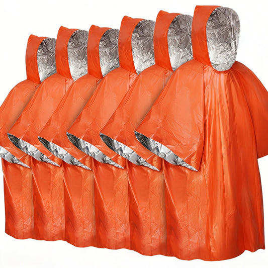Emergency Mylar Ponchos 6-Pack with Hood, Reversible Foil Design