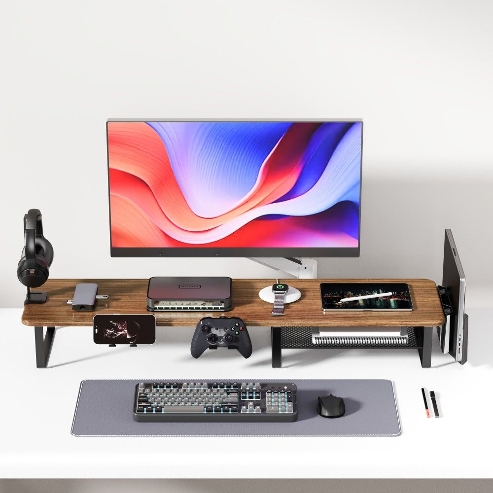 Monitor Stand Organizer with Headset Holder Phone Stand & Game Controller Holder, Versatile Desktop Riser for Computer Monitor Laptop, Gaming & Home Office Desk Organizer