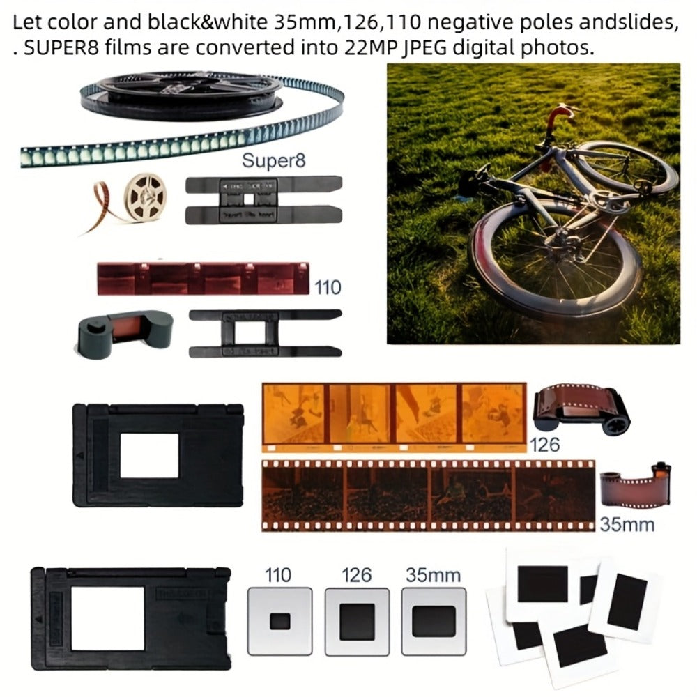 Film Scanner 10MP Negative & Slide Scanner, Converts 35mm/110/Super 8 Film to Digital JPEG, 2.0" LCD Screen, 1-Second Fast Scan, Easy-Load Design, Saves to SD Card, Perfect for Preserving Old Photo Memories