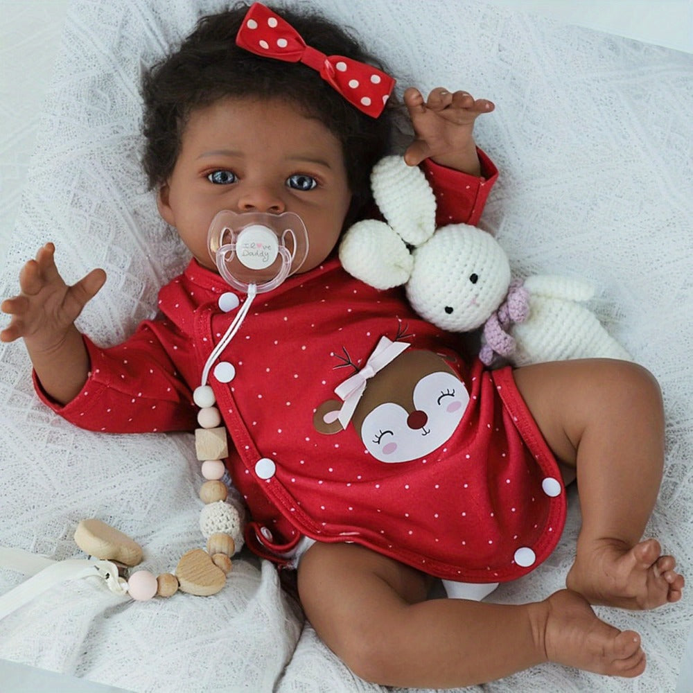 20-Inch Black Reborn Baby Doll with Cloth Body and Implanted Hair