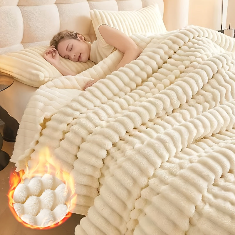 Reversible Faux Rabbit Hair Blanket – Thickened Soft Thermal Throw for Bed, Nap, Office & Camping, All Season, 4 Colors, 5 Sizes