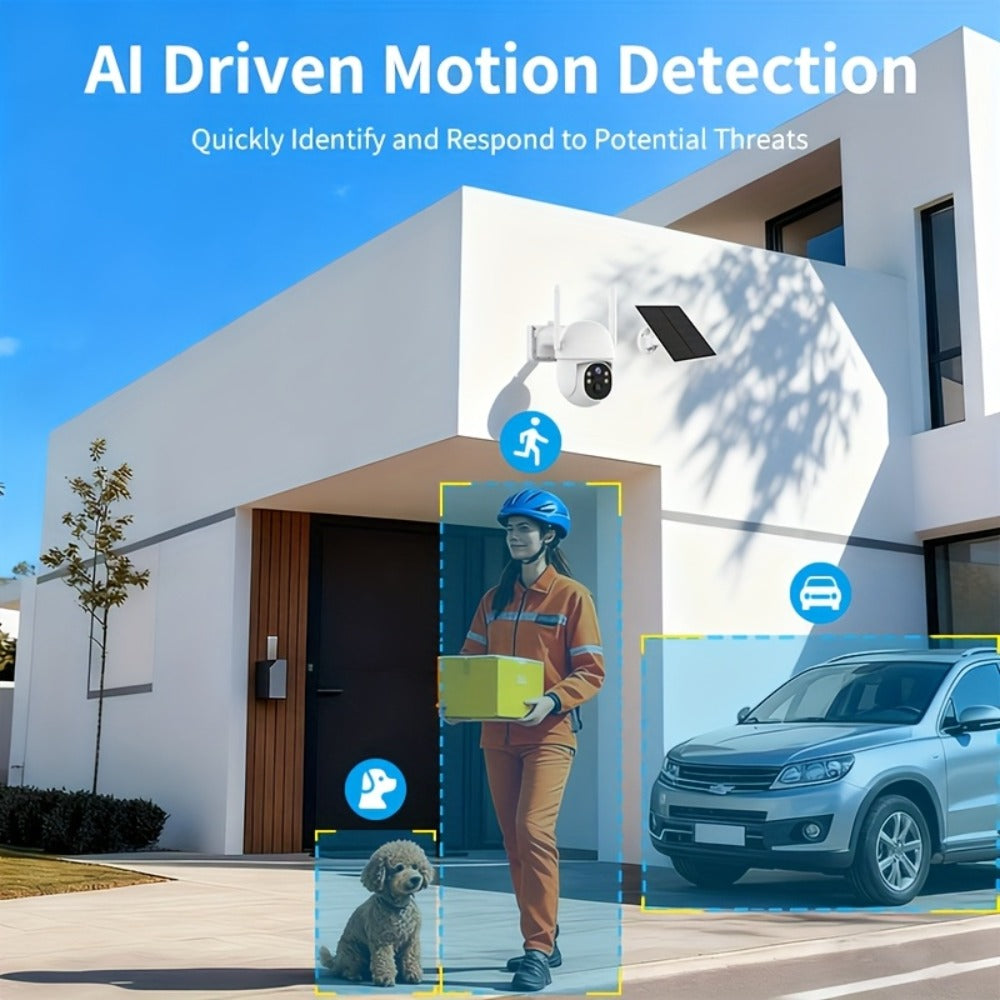 Encrypted Cloud Solar Security Camera Outdoor 3MP AI Detection – App-Controlled Pan Tilt, Full Color Night Vision, Sound & Light Alert, Two-Way Audio, Waterproof Wireless WiFi Camera