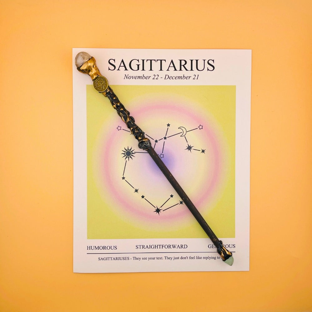 Zodiac Crystal Magic Wand Handmade with Gift Box – All 12 Signs Cosplay Scepter Witch Wand for Halloween, Christmas, Valentine's Day & Birthday Gift, Astrology Lover Gift for Her