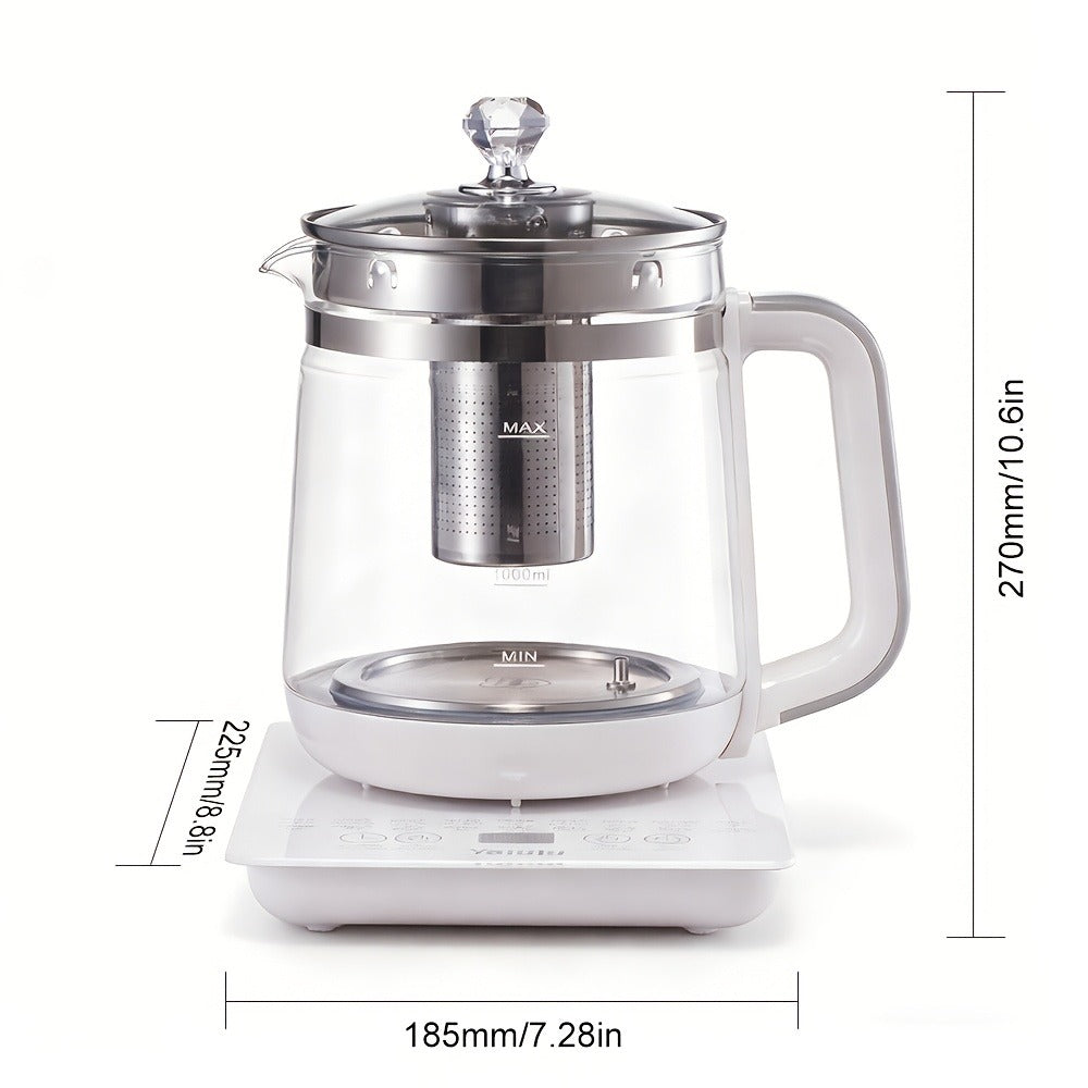 Electric Kettle 1.8L Multi-Function Health Pot 18 Functions Glass Lid SUS304 Tea Infuser Egg Steaming Rack Boiler Steamer for Tea Coffee Soup Oatmeal US Plug