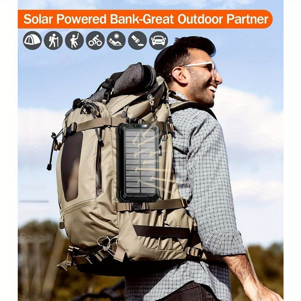 Solar Power Bank 40000mAh with Built-in 4 Cables & 15W Wireless Charging – 6 Outputs 3 Inputs Dual LED Flashlight Portable Charger for iPhone Android Tablets Camping Travel Emergency