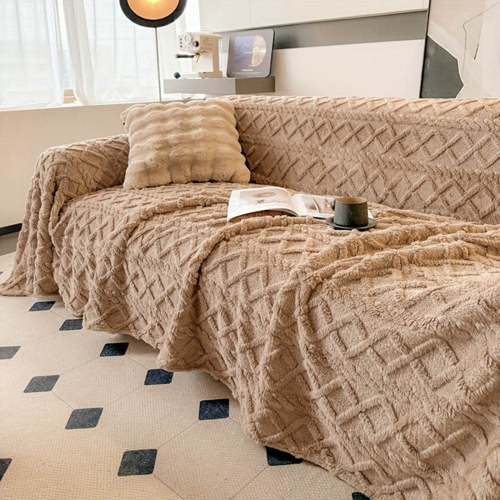 Sofa Throw Cover Shu Velveteen - 300GSM Soft Plush Couch Slipcover Pet Friendly Machine Washable Solid Color Protector for Armchair Loveseat Sectional Sofa, 3 Sizes 5 Colors