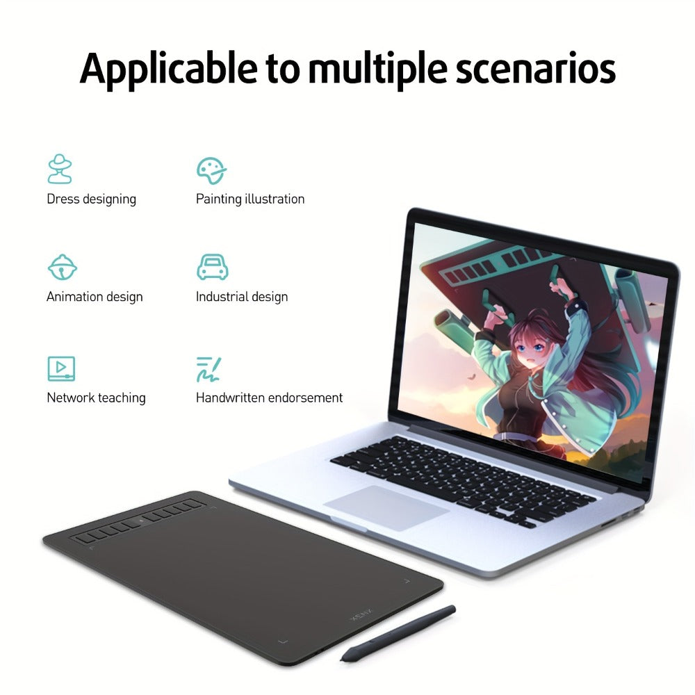 XENX Graphics Drawing Tablet 10 x 6.22 Inch, 8192 Pressure Sensitivity Battery-Free Passive Stylus, 10 Customizable Hotkeys, Compatible with Mac Windows Android, Wacom Alternative for Digital Art Illustration Design Online Teaching