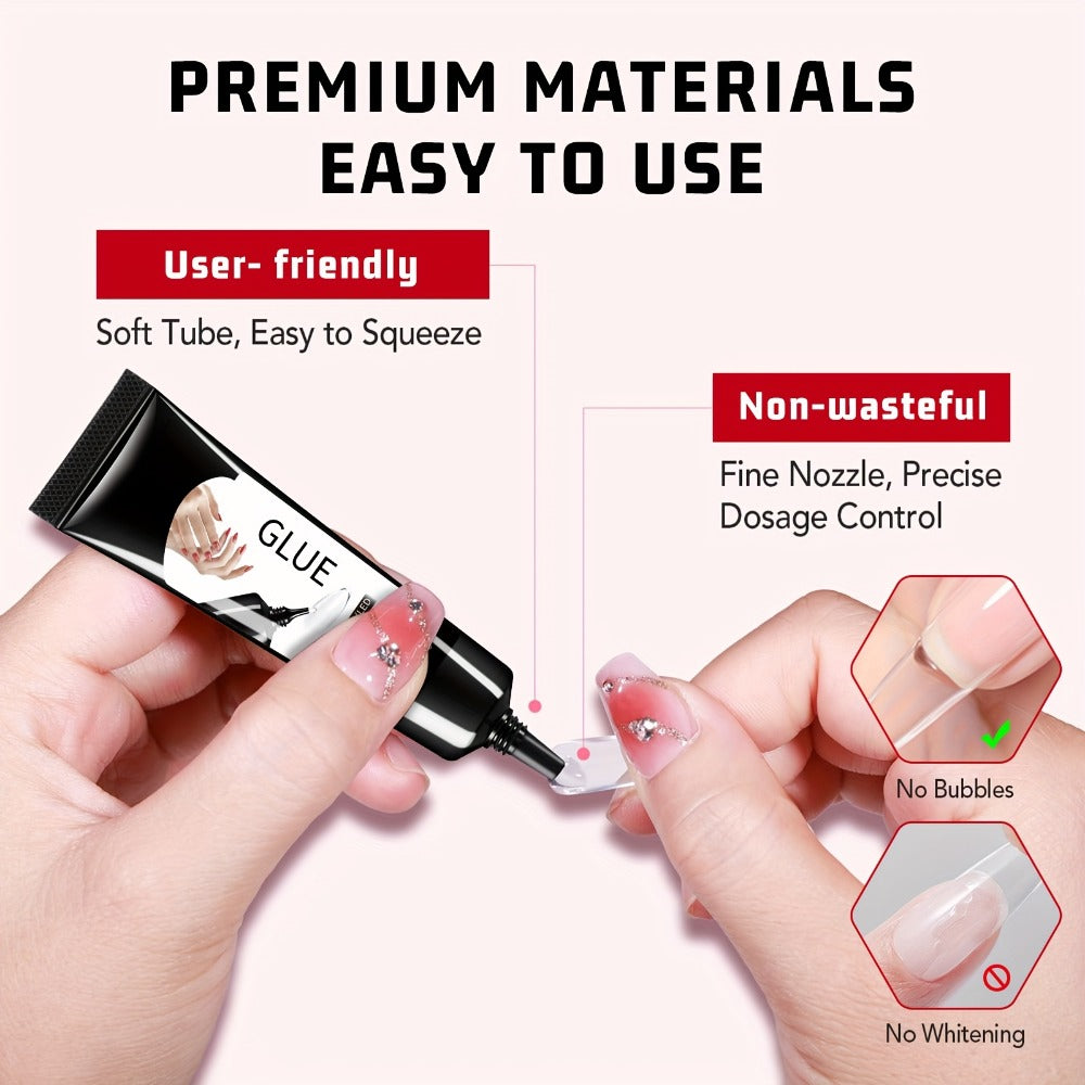 Quick-Dry Nail Glue 4-Pack Strong Hold Gel Formula — Press On Nail Adhesive for Acrylic Nails Gems Rhinestones Nail Art, Precision Tip Long Lasting Manicure Glue 10g Each
