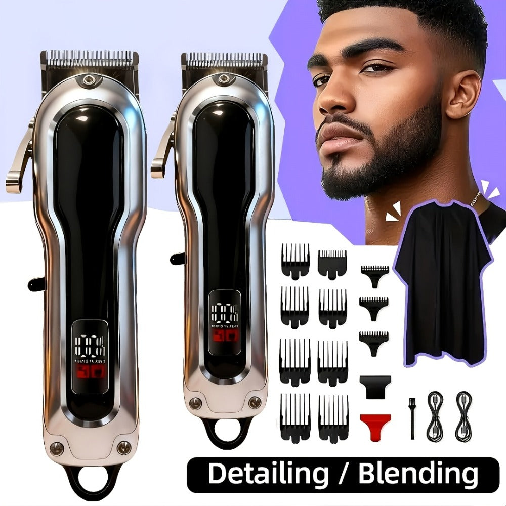 Electric Hair Clipper Set with Limit Comb — Barber-Grade Professional Trimmer, Long-Lasting Rechargeable Battery, Home & Travel Haircut Kit, Gift for Dad, Silver & Golden