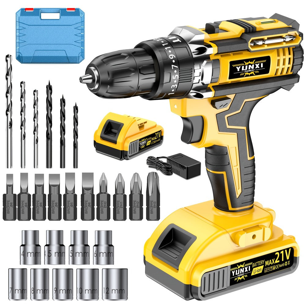 Cordless Impact Drill Set 21V – Electric Power Drill with 2.0Ah Battery, Fast Charger, Screwdriver Bits, Work Light, Variable Speed & Torque Control for Home & Car Repair, Men's Gift