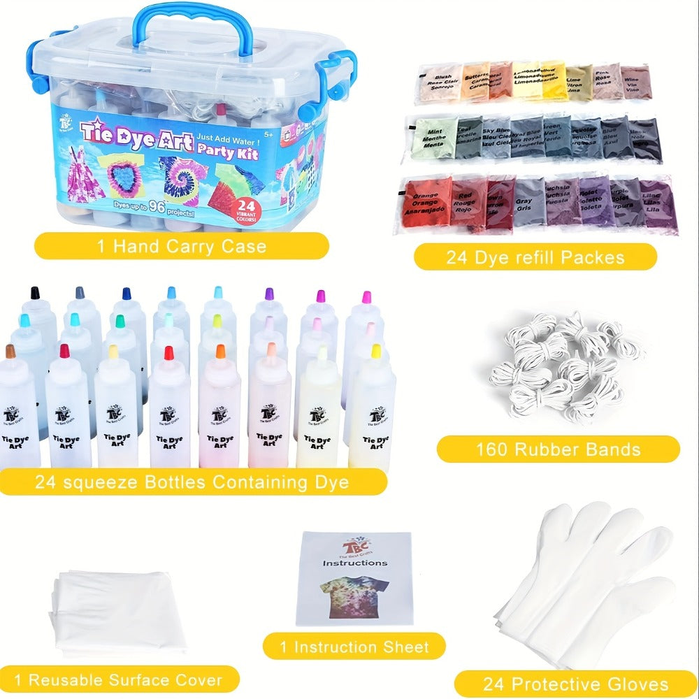 24-Color All-in-One Tie-Dye Kit with Carry Case & Gloves