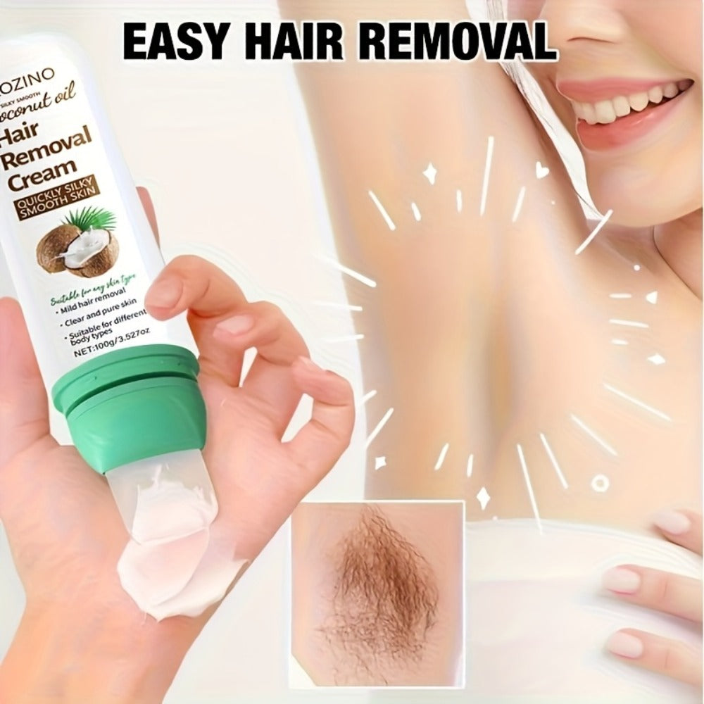 Hair Removal Cream with Coconut Squalane Instant Semi-Permanent Results Up to 3 Months – Non-Irritating Residue-Free Depilatory for Face Lips Armpits Legs Arms Bikini Area Unisex 100g