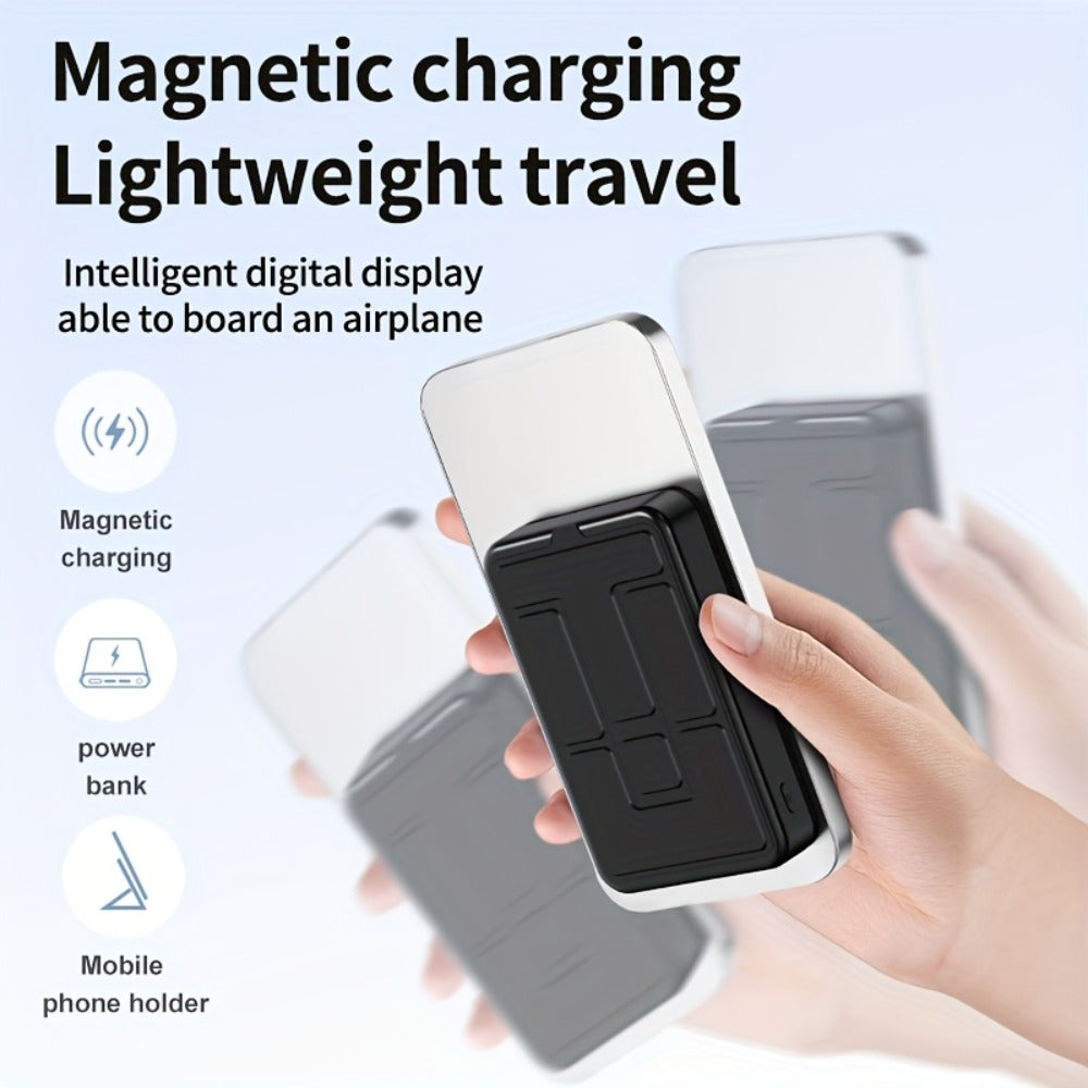 Magnetic Wireless Power Bank 10000mAh 22.5W Fast Charging Portable Charger with LED Display Built-in Kickstand PD20W USB-C Charges 3 Devices Travel Outdoor Black White Purple