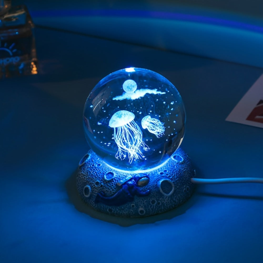 Starry Sky Crystal Ball Night Light – 3D Blue Galaxy Glass Sphere LED Desk Lamp, Creative Tabletop Decor Light for Bedroom, Unique Gift for Holiday Party Birthday (Blue Starry Sky)