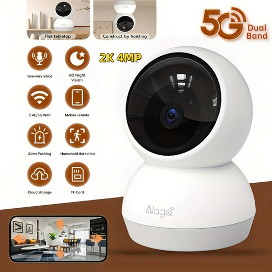 2K 4MP Indoor Security Camera 360° Full View, Dual Band 5G/2.4G WiFi, AI Motion Detection, Night Vision, Two-Way Audio, App Monitoring – Home & Office Surveillance