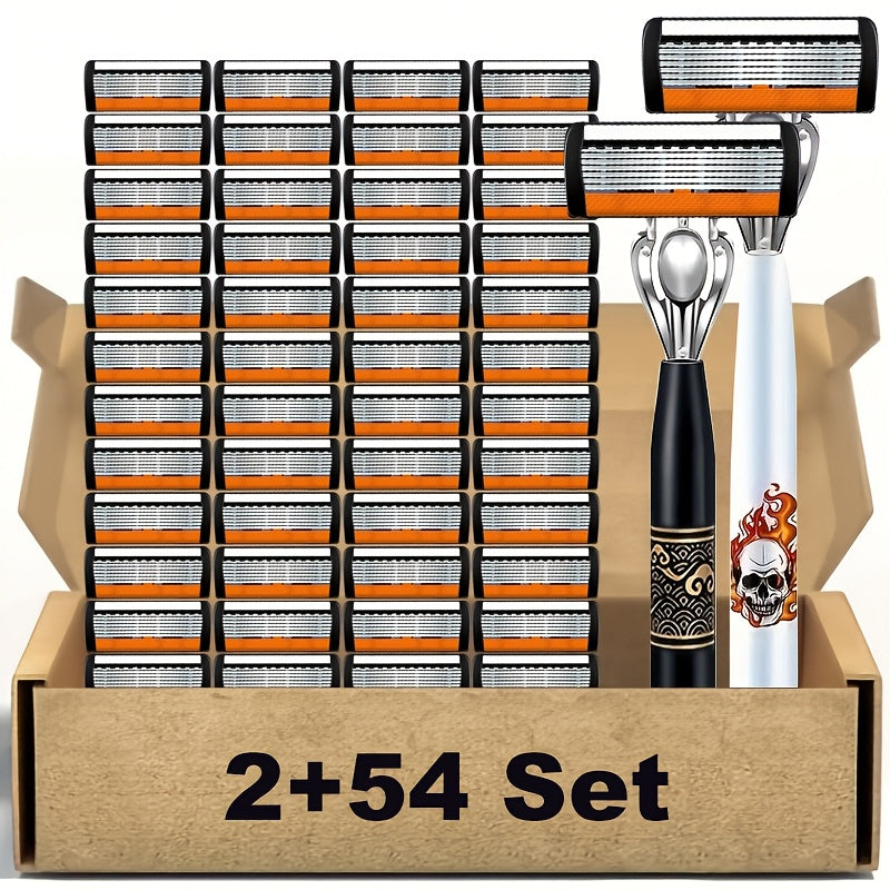 Men's Razor Set with Stainless Steel Replacement Blades - Reusable Handle & High-Capacity Blade Kit for Smooth Close Shave, Precision Grooming for Men, Multiple Bundle Options