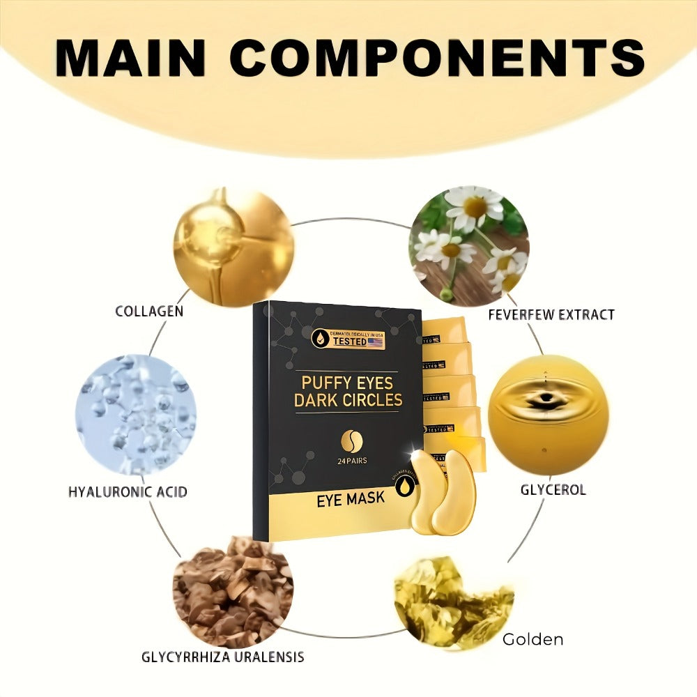 Gold Collagen Eye Patches 24 Pairs – Under Eye Masks for Dark Circles, Puffiness & Fine Lines | Hydrating Anti-Aging Gel Patches for Women & Men, All Skin Types, Travel-Ready Skincare Gift