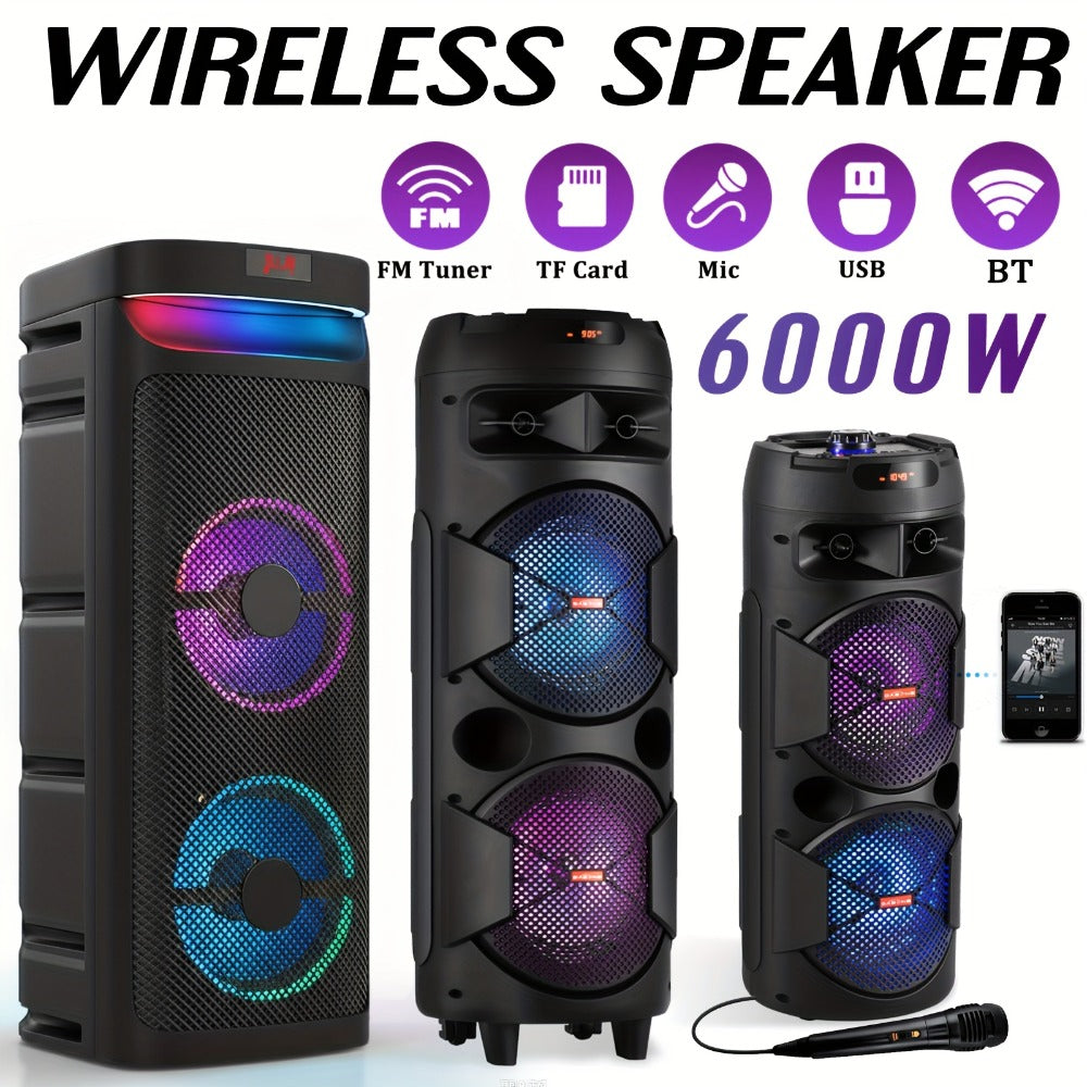 Wireless Party Speaker with Dual Subwoofers & RGB Lighting – FM Radio, USB/TF Card Playback, TWS Stereo Pairing, 20-Hour Battery, Portable Bluetooth Boombox for Outdoor & Indoor Parties