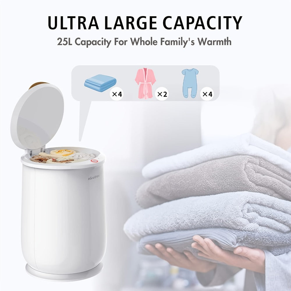Electric Towel Warmer Bucket Ultra Large Capacity - Fits Two 40"x70" Towels Blankets Bathrobes, ETL FCC Certified, 1-Hour Auto Shut Off, Fast Heating Spa Bathroom Warmer, Gray & White