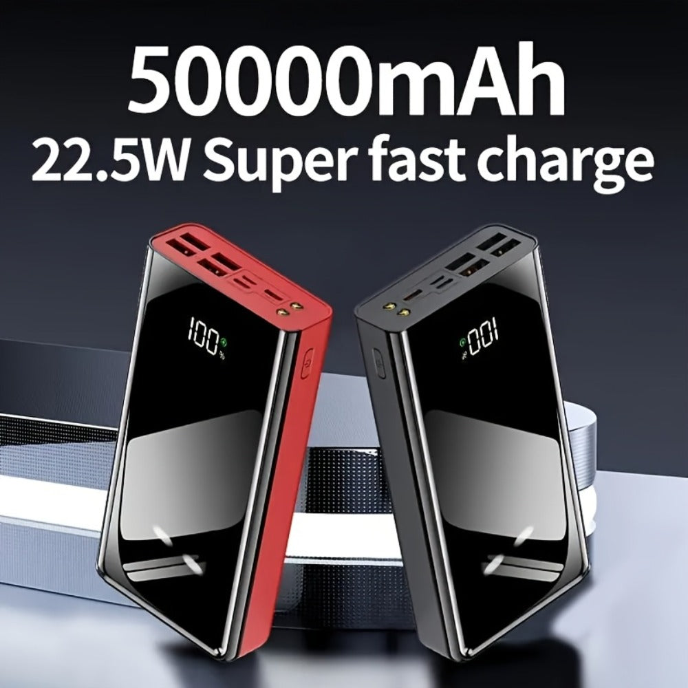 4-Port 100000mAh High Capacity Power Bank 30000mAh 50000mAh 80000mAh, Type-C Fast Charging LED Display Outdoor Emergency Backup Battery Pack for iPhone Android Samsung Tablets – Black Red Available