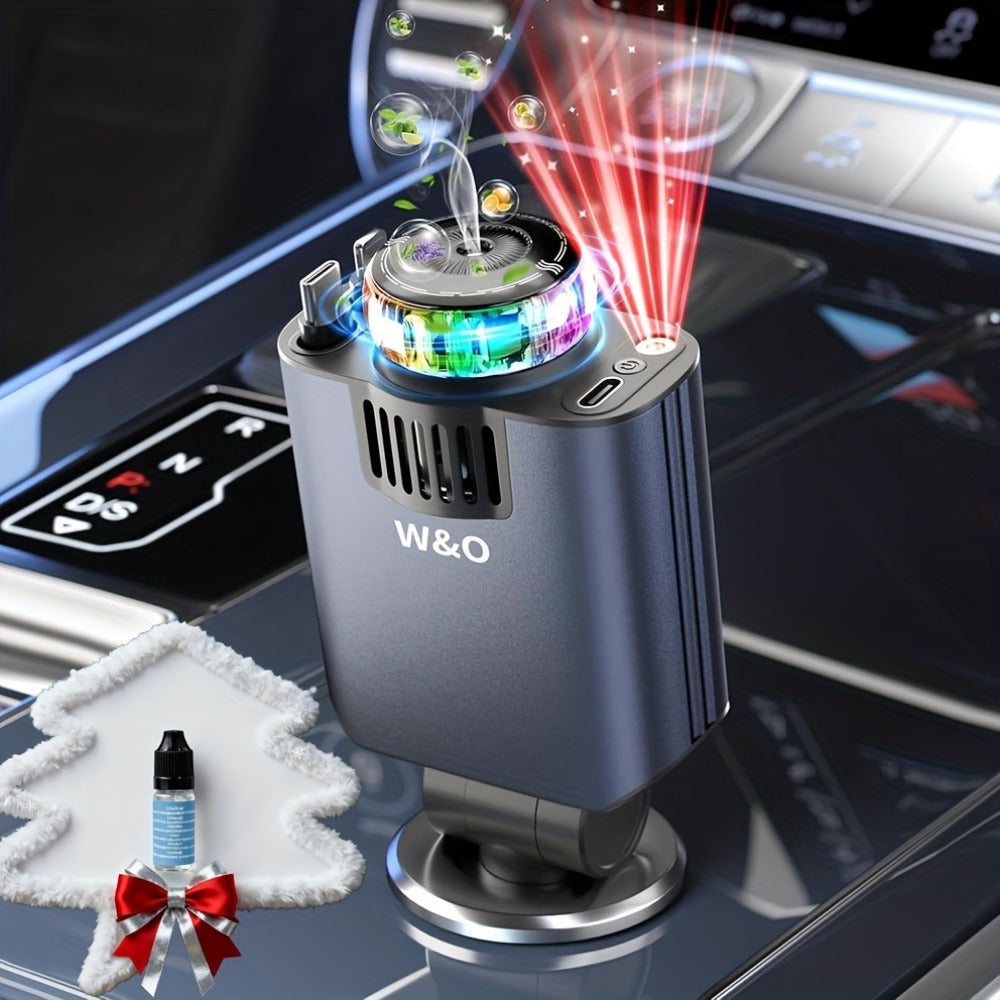 Car Charger with Perfume 3-in-1 Fast Charging AromaRelax Starlight Projector Retractable Cable USB-C & Lightning for iPhone 16 15 14 13 12, Samsung Galaxy Android – Blue Red, Flower Heart Shangri-la Cologne Styles