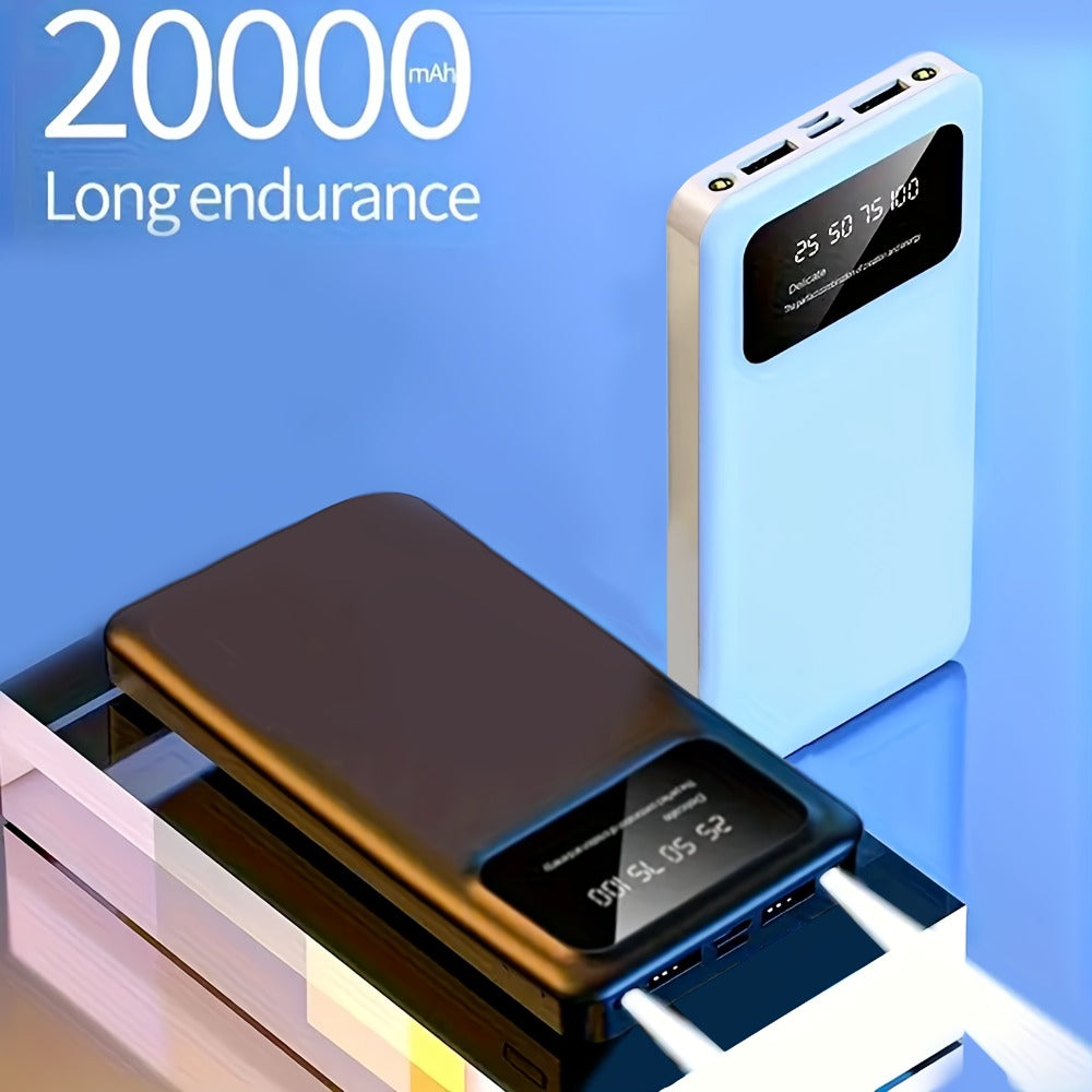 Dual USB 20000mAh Power Bank Portable Charger with LED Digital Display, Type-C & Micro USB Input, 5V/2.1A Fast Charging Battery Pack for iPhone Android Samsung iPad Tablets – Safe Polymer Lithium