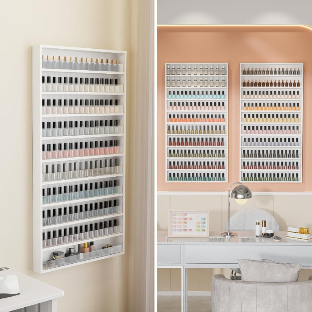 Wall Mount Nail Polish Rack Organizer 6 or 10 Tier with Acrylic Baffle Salon Display Shelf for Gel Polish Storage Nail Studio Home Spa Vanity Black White Pink