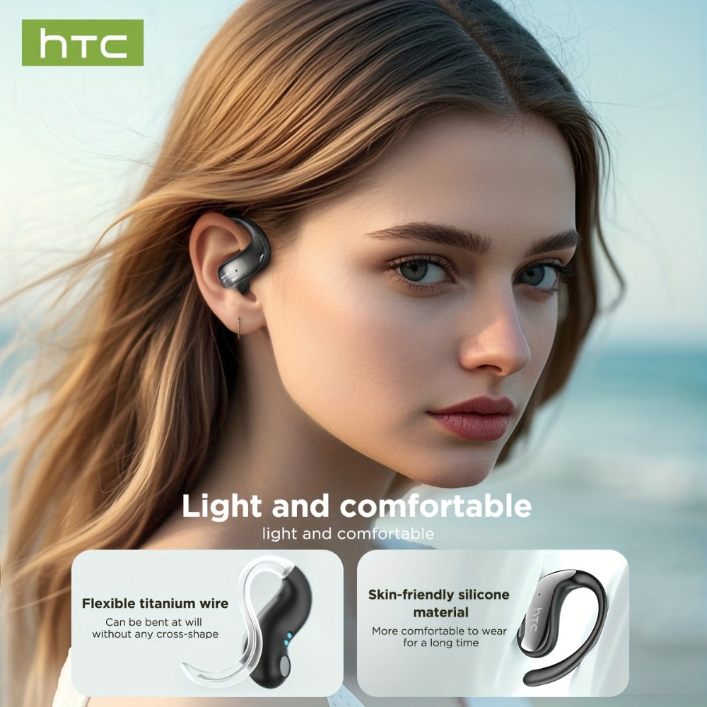 HTC NE19 AI Translation Earbuds TWS 134 Languages, Open-Ear Wireless Bluetooth 5.4 HiFi Audio, Long Battery Life Hands-Free Earphones for Travel Business Sports Casual Daily Use