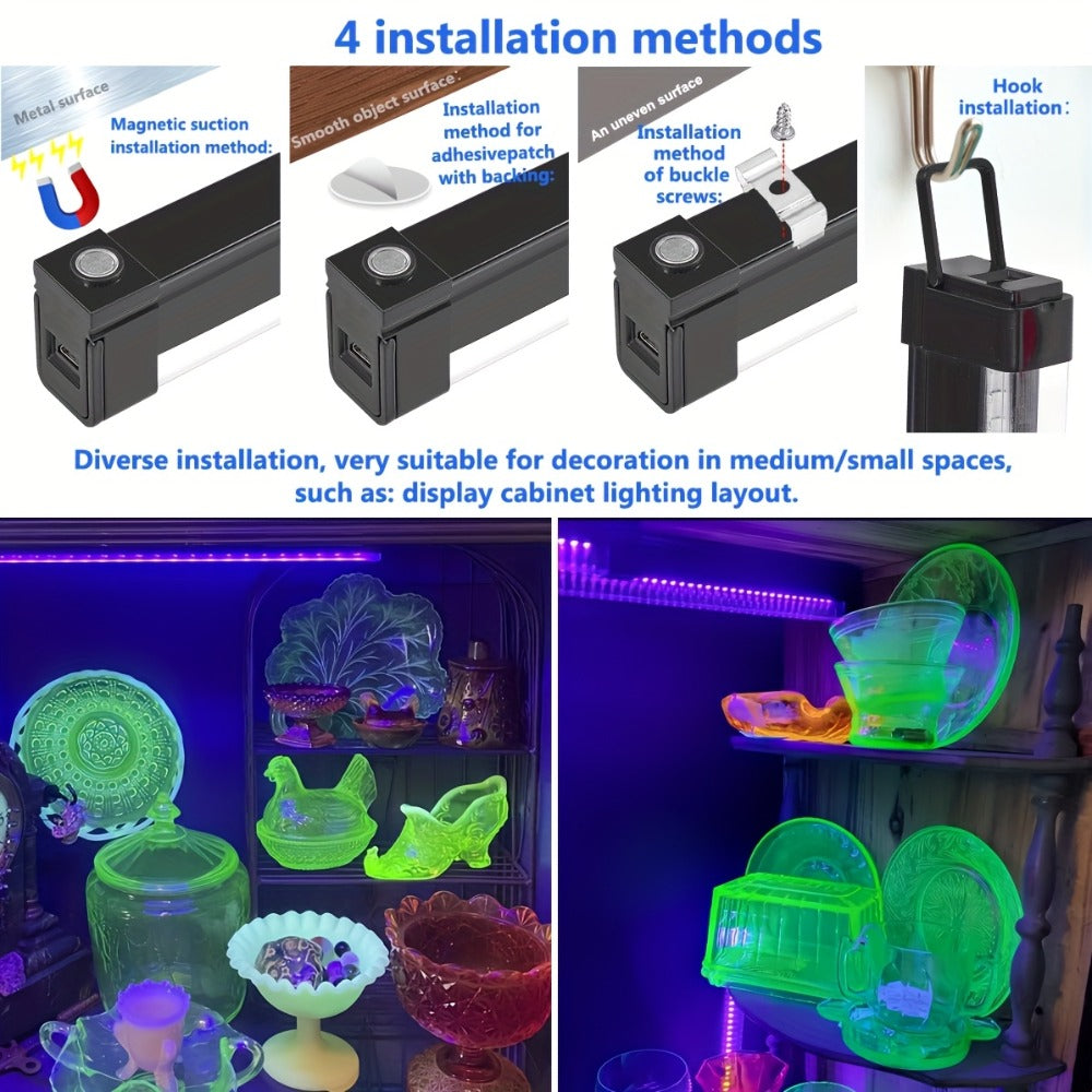 UV Black Light Strip USB LED – 32cm / 12.6ft Portable Magnetic Black Light Tube for Halloween Party, Fluorescent Tapestry, Body Paint, Posters, Christmas & Cabinet Lighting (3-Pack / 4-Pack)