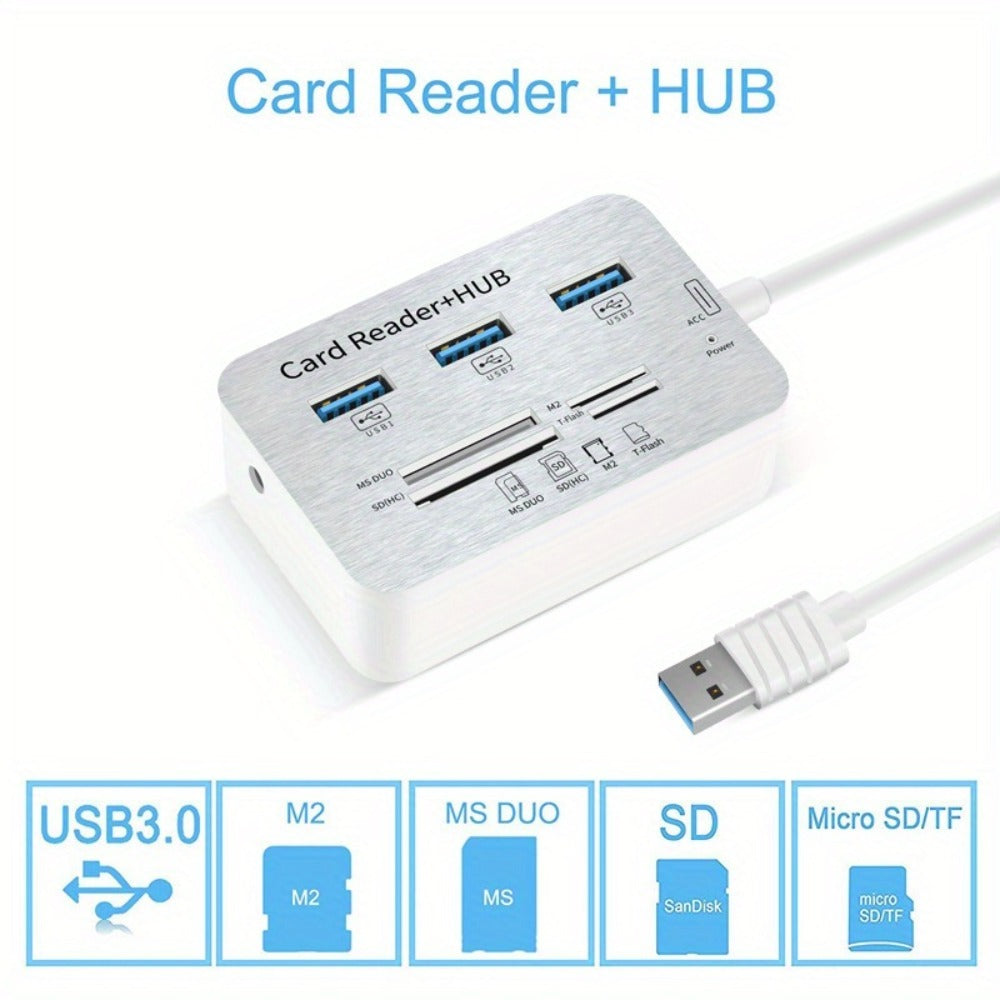 7-in-1 USB C Hub with SD TF MS M2 Memory Card Reader Adapter – 3 & 4 Port USB 3.0 Extender for PC, Laptop, MacBook, Mouse, Keyboard, Flash Drive, MMC
