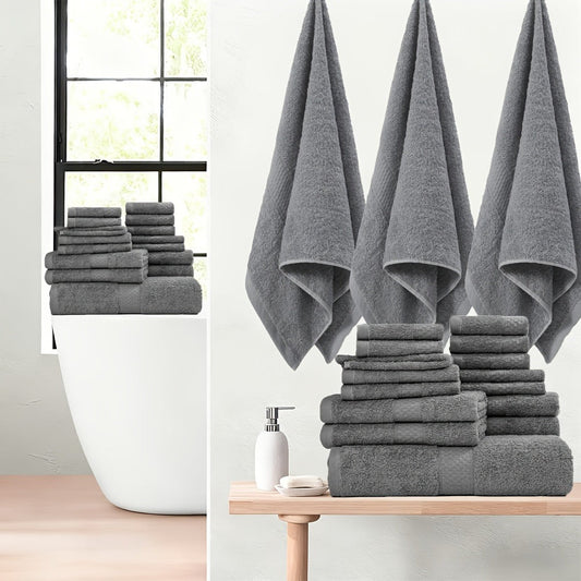 Bath Towel Sets, Soft 450 GSM Cotton Blend in Solid Colors and Multiple Options