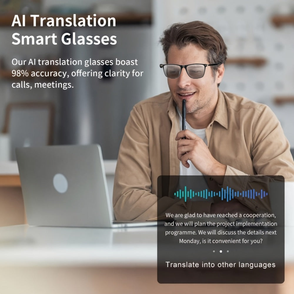 ChatGPT AI Translation Glasses with 160-Language Real-Time Translation, Photochromic Lenses, HiFi Audio & HD Calls – 19 Frame Styles, Unisex Smart Eyewear for Travel & Business