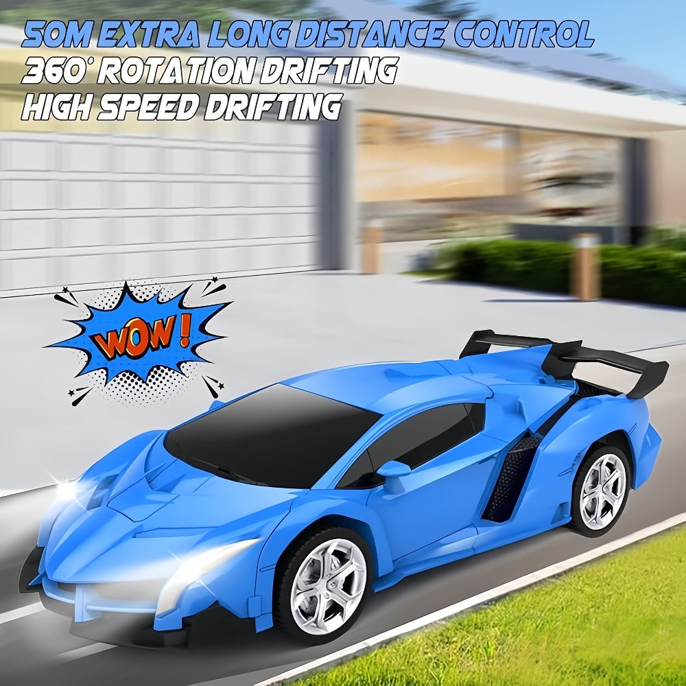 Transforming RC Robot Car, 1:18 Scale with LED Lights and 360° Drift