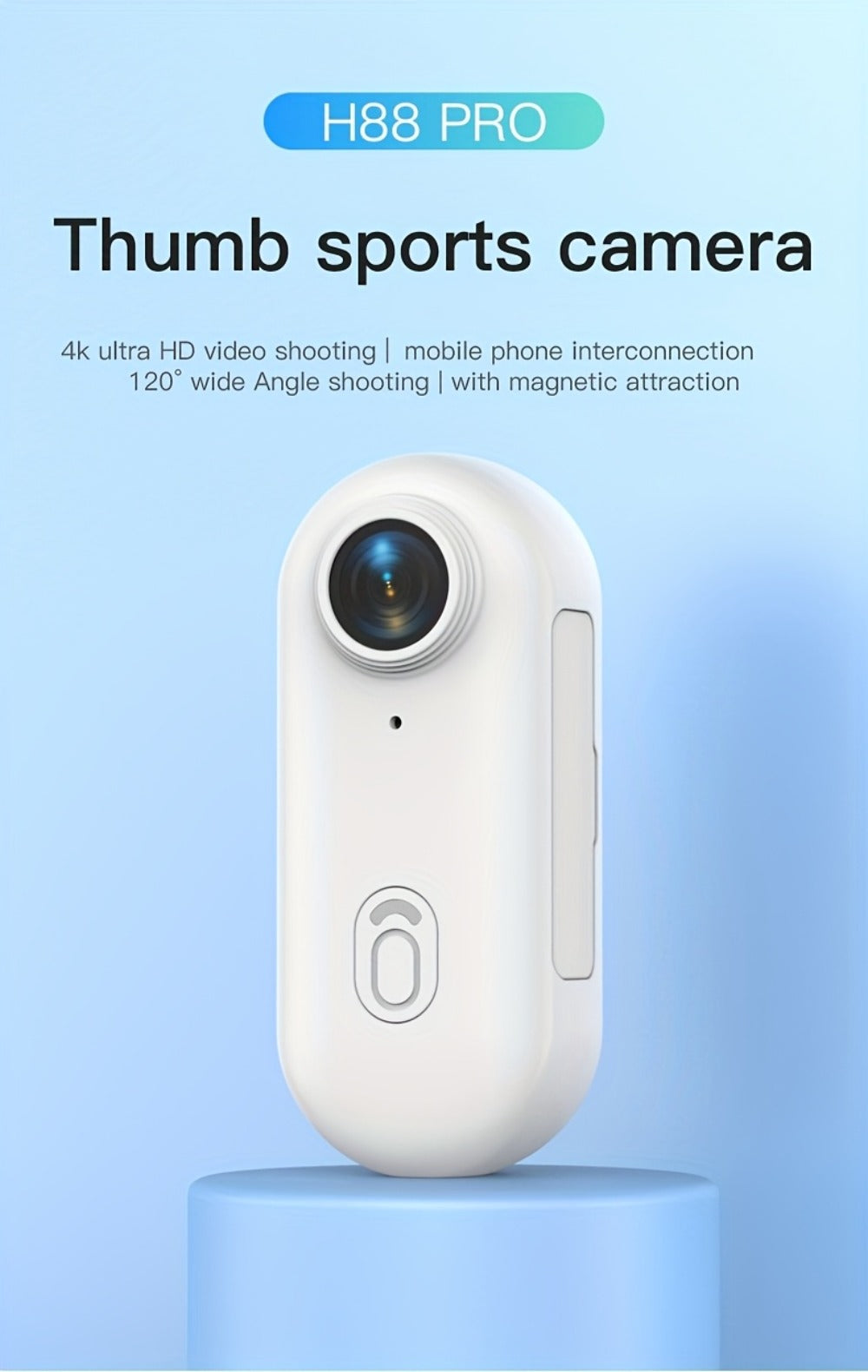 Thumb Action Camera 4K 1080P Mini Sports Camera, Auto Exposure, 800mAh Rechargeable Battery, TF Card Compatible, Compact Wearable Cam for Cycling Hiking Vlogging Outdoor Sports