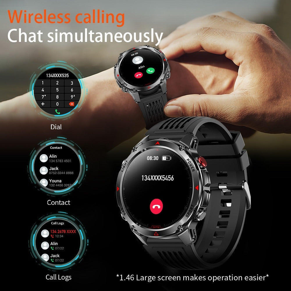 IPX8 Waterproof GPS Smartwatch for Men Outdoor Adventure 3ATM 1.46 Inch IPS Display Multi-Sport Tracking Wireless Calling Message Notifications Compatible with Android iPhone – Black Steel Silver Camouflage
