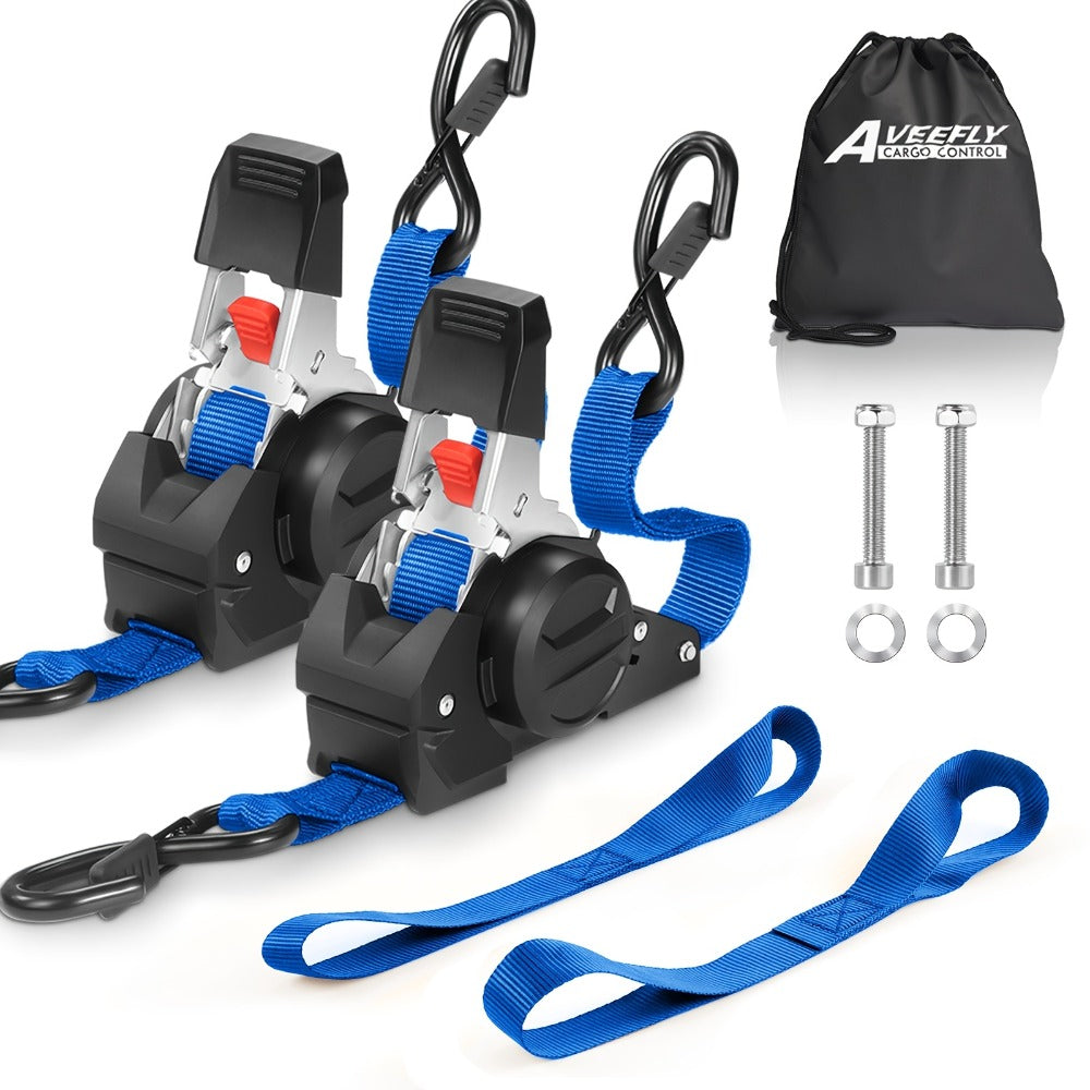 Retractable Ratchet Straps with Extension Strap – Heavy Duty Auto Self-Retracting Tie Down Cargo Straps for Truck Trailer Motorcycle Moving & Appliances
