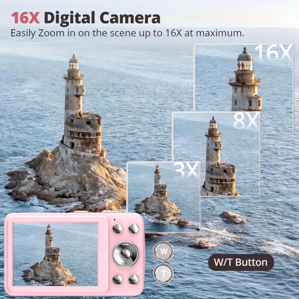 1080P HD Digital Camera 64MP 16x Zoom Vlogging Camera with 2.4-inch LCD Screen 32GB Memory Card Rechargeable Webcam for Photography Video Recording Beginners Kids Gift