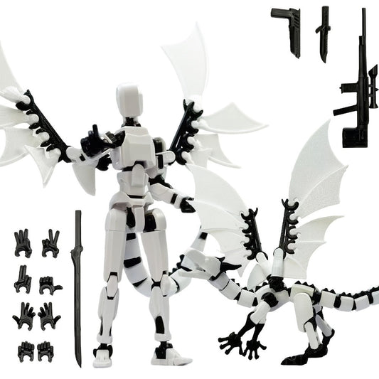 3D Printed Dragon Figurine 2-Piece Set – Articulated Flying Dragon with Movable Wings Poseable Fantasy Sculpture 4 Colors Desk Decor Gift for Gamers Adults Kids