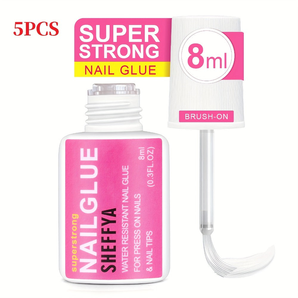 Brush-On Nail Glue Maximum Strength 0.27oz by SHEFFYA – Long-Lasting Mess-Free Precision Applicator for Press-On Nails, Nail Tips & Acrylic Nails, Salon & DIY Home Nail Art, 2pc 5pc 10pc Value Sets