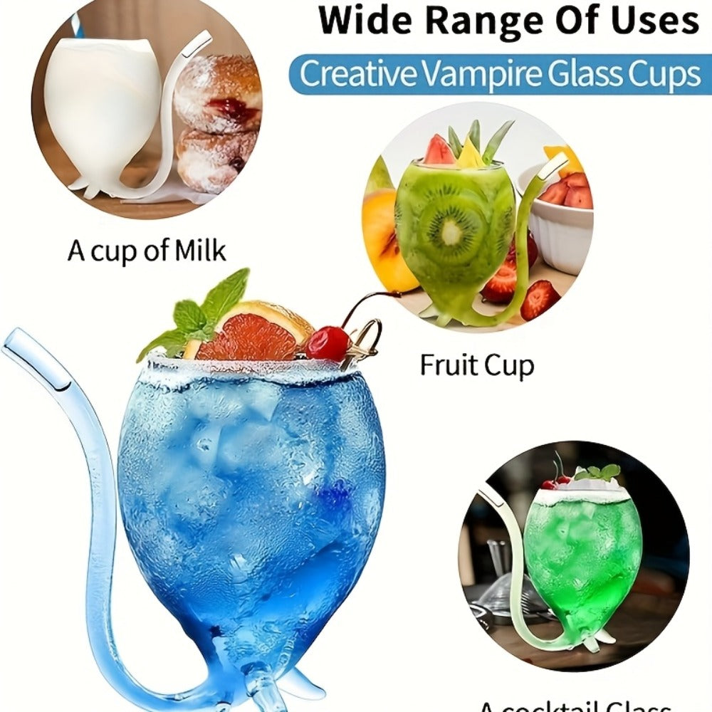 Halloween Cocktail Glasses Set of 4 – 12 Oz Vampire Crane Tail Pirate-Themed Cups with Straw – Reusable Insulated Drinkware for Champagne, Juice & Ice Cream – Halloween & Christmas Party