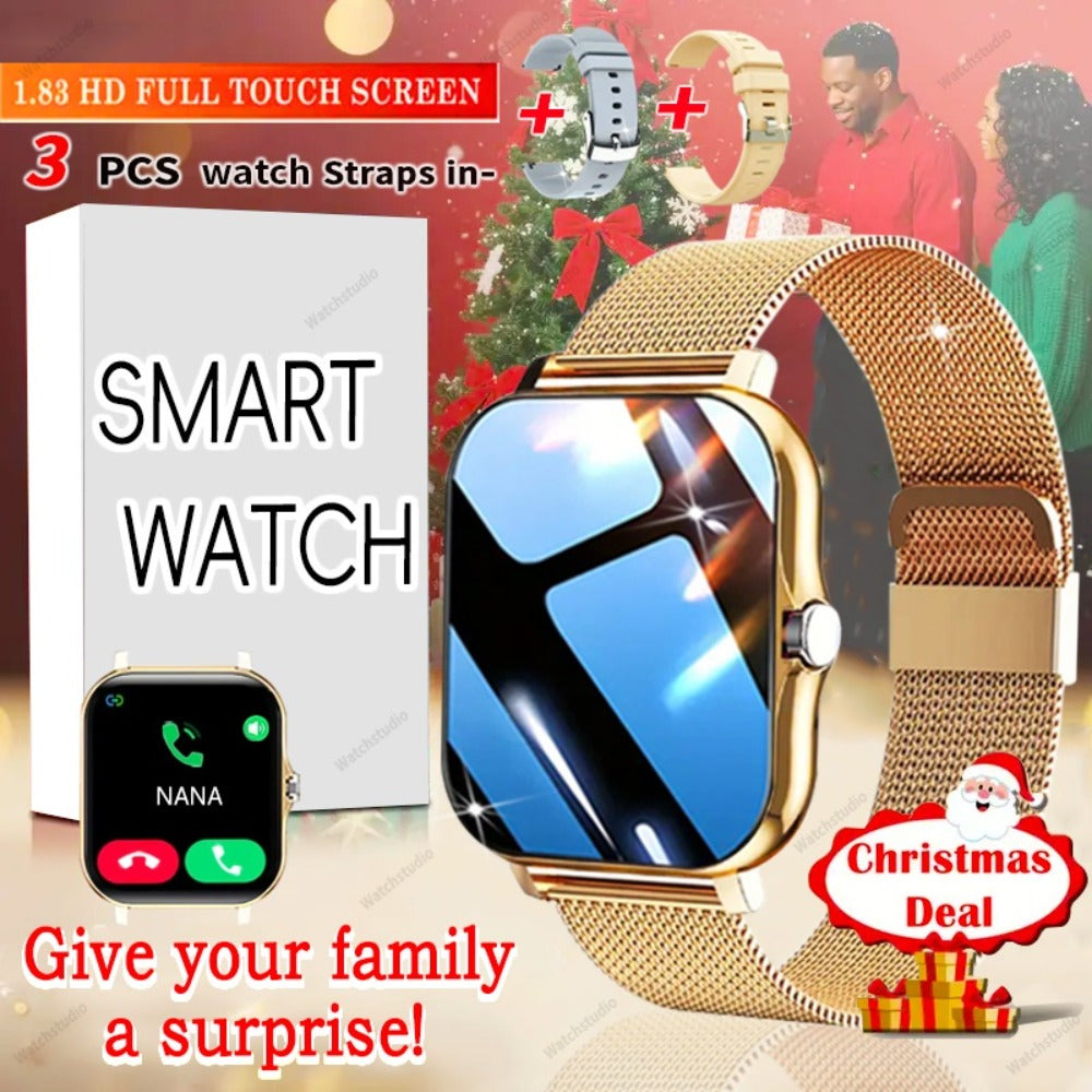 Gift Smartwatch Metal Strap – Wireless Calling, Music Player, App Notifications, Sports Mode, USB Rechargeable – Elegant Watch Gift for Women & Men Pink Black Silver Gold Android & iPhone