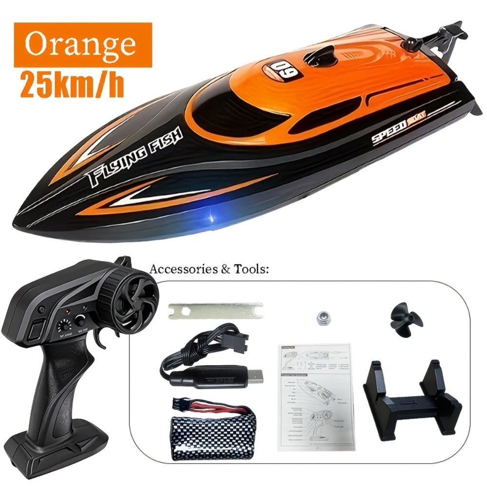 30 km/h RC Speedboat with LED Lights, 2.4 GHz Control & Water Cooling