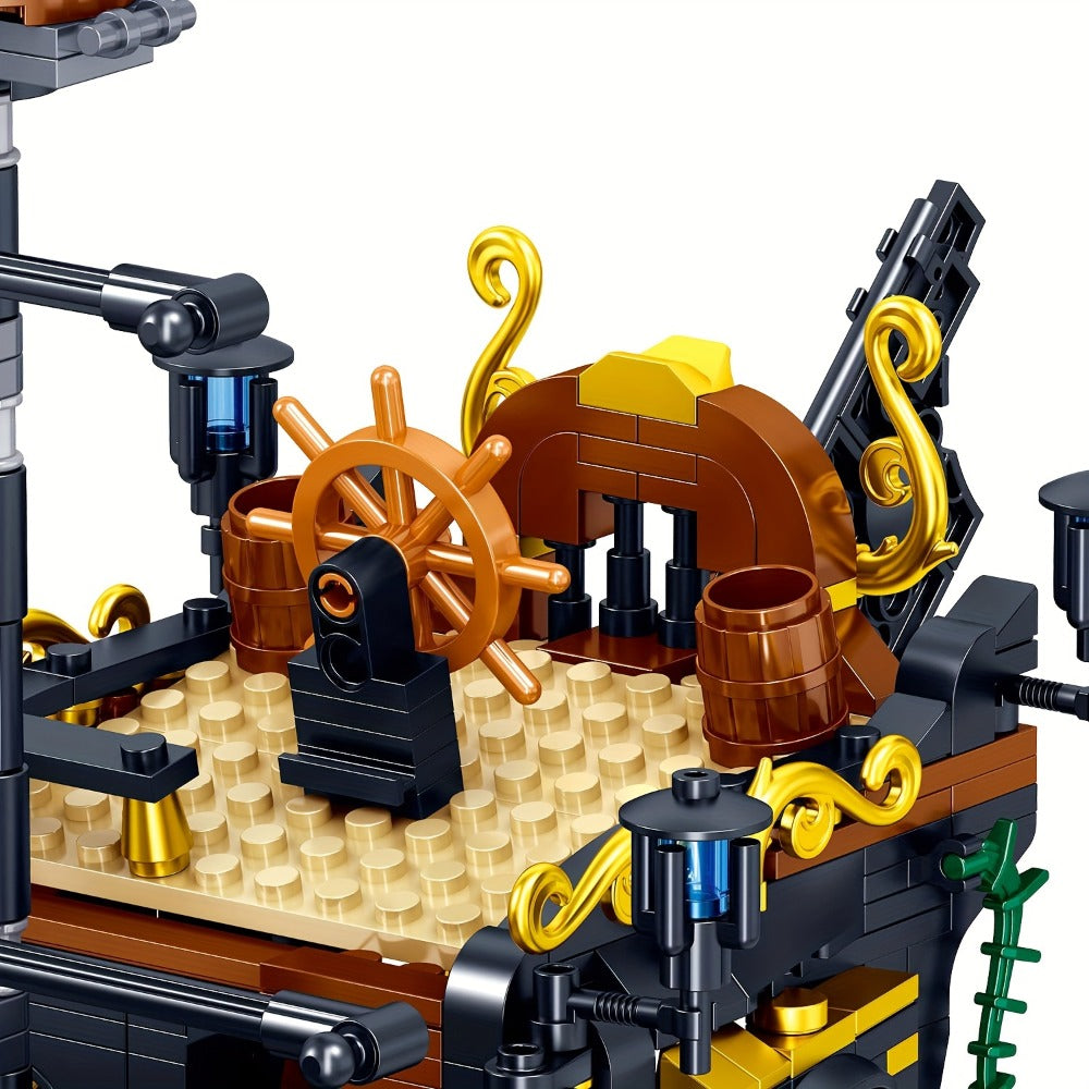 Pirate Ship Building Block Set, 1282 Pieces, Detailed Sailing Vessel Model Kit for Ages 14+