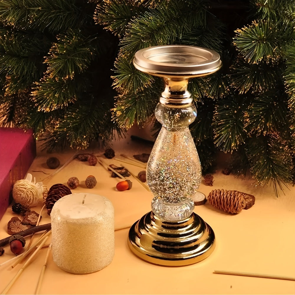 LED Swirling Candle Holder with On/Off Switch – Polished Acrylic Pedestal Base Fits 3-Wick Candles Up to 4 Inch Silver Gold Centerpiece for Home Decor Wedding Table Holiday Christmas Gift