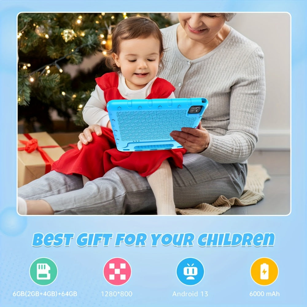 10.1 Inch Android 13 Tablet 2025 – 2GB RAM 64GB ROM 1TB Expandable, GPS, WiFi, 6000mAh Battery, Quad-Core, IPS HD Screen, Dual Camera, Parental Control, Education & Streaming Blue Rose Red