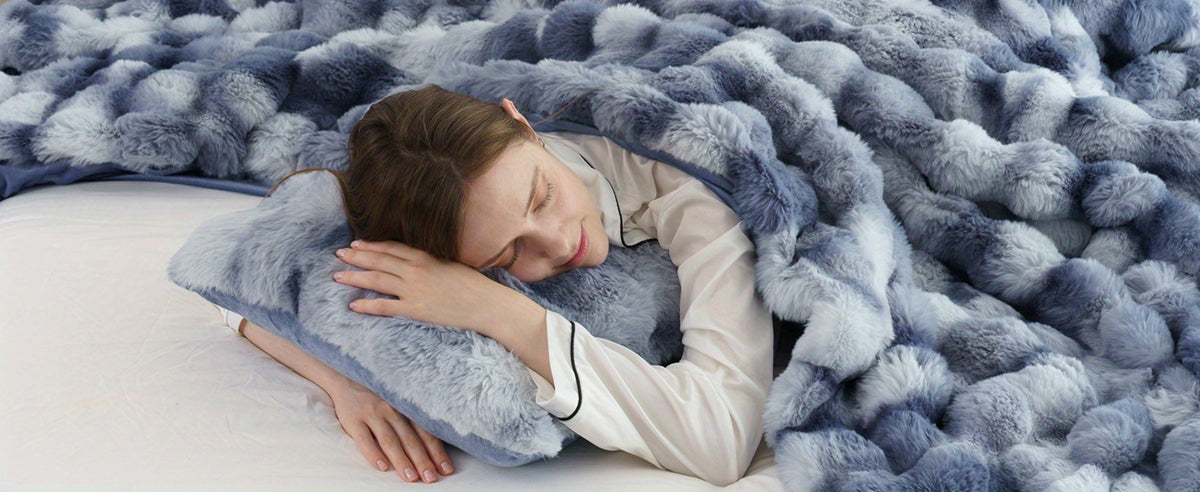 Faux Rabbit Fur Throw Blanket – Ultra-Soft Plush Fleece for Bed, Couch, Sofa & Travel, All Season, 11 Colors, Throw to King Size
