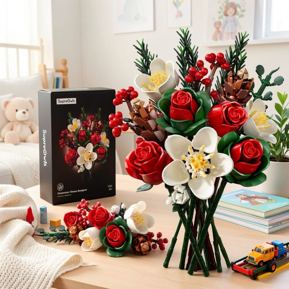 Flower Bouquet Building Kit, Rose & Lily DIY Brick Display Set